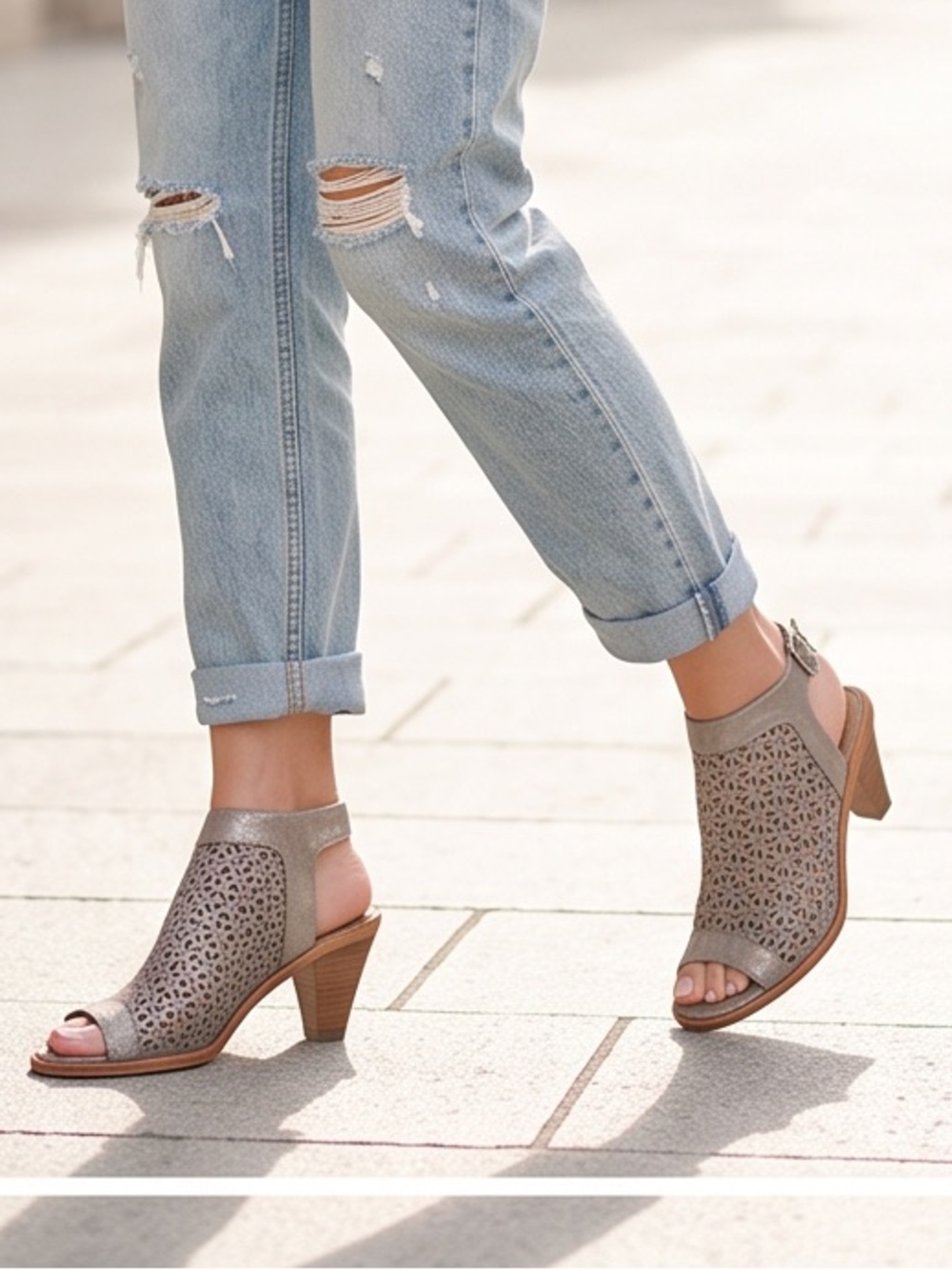 TRASK “PARKER” PERFORATED PEWTER SUEDE SLINGBACK SANDAL STACKED HEEL SIZE 8.5M